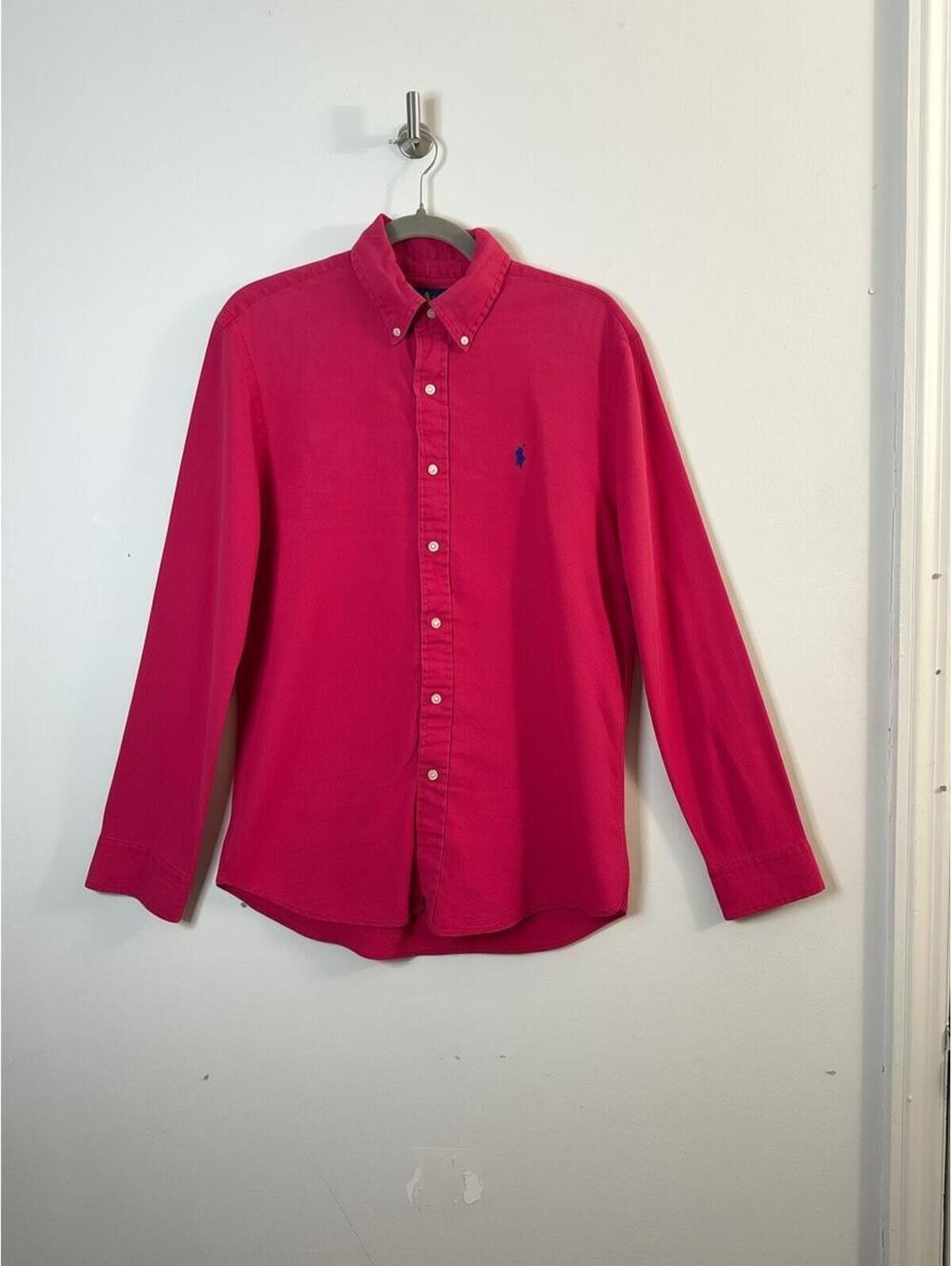 Ralph Lauren Slim Fit 100% Linen Button Down Shirt Mens Med Red Long Sleeve NWOT
